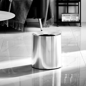 Silver Cylindrical Trash Can 8L Double Layer Indoor Wastebasket For Living Room Bedroom Office - Product Image 5