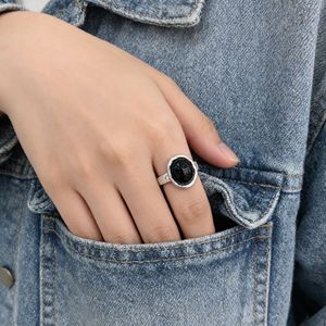 S925 Sterling Silver Black Agate <b>Ring</b> Adjustable <b>Opening</b> Unisex Everyday Wear - Product Image 3