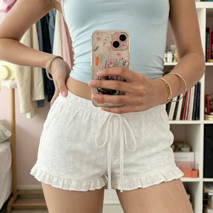 Shorts de Playa para Mujer Estilo Bohemio con Corte Recortado, Cintura Elástica con Cordón, Holgados, Transpirables, Casuales, Deportivos, Lisos - Product Image 5