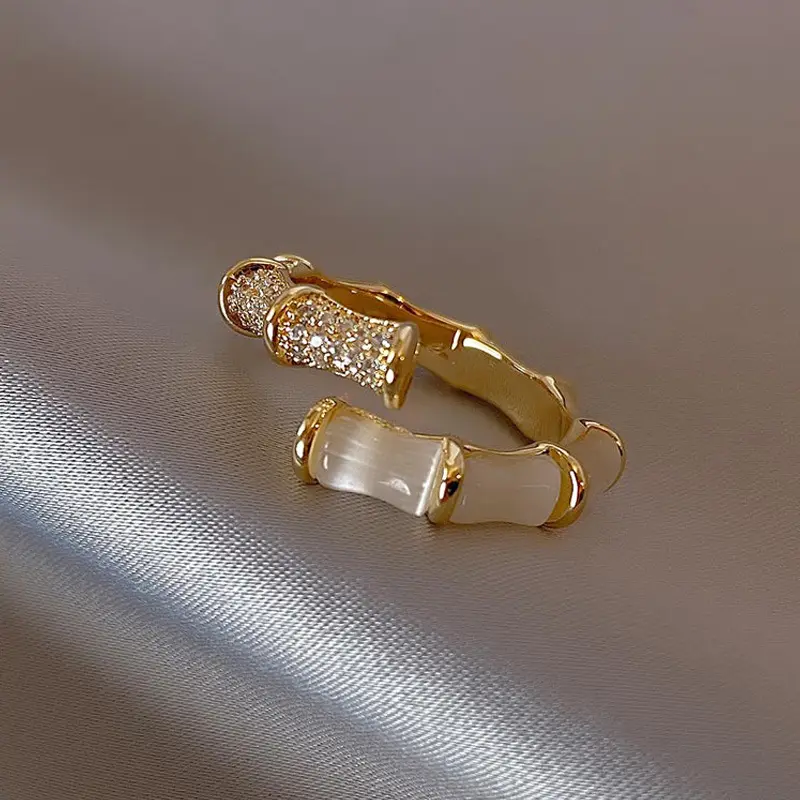 Sc Trend Fashion Ring Set Opening Verstelbare Ringen Koreaanse Mode-sieraden Goud Kleur Nieuwe Ontwerp Opalen Bamboe Vorm Ringen