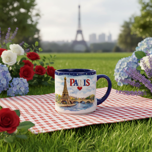 Mug à lait en céramique de Fujian de style américain, imprimé Tour Eiffel bleue, 200 ml, avec poignée, compatible lave-vaisselle et micro-ondes, de la marque Extraworld - Product Image 4