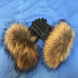 Nouveau Véritable Fourrure De Raton Laveur Manchette Femmes <span class=keywords><strong>Laine</strong></span> Doublé Gants En <span class=keywords><strong>Cuir</strong></span> D'hiver - Product Image 4