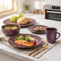 Service de table de luxe 16 pièces en grès marron moucheté, assiettes, bols et tasses en céramique mate, pour 4 personnes, compatible lave-vaisselle et micro-ondes