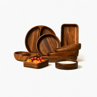 Bol de service classique en bois de noyer écologique, 30 cm, multi-compartiments, pour salade, fruits, collations, restaurant japonais
