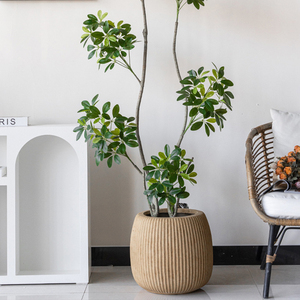 I1282 Vaso per Fiori Nordico Rotondo in Cemento con Strisce Verticali, Grande Vaso da Terra per Piante Verdi da Interno e <span class=keywords><strong>Balcone</strong></span> - Product Image 4