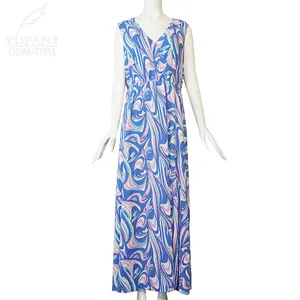 Yufan OEM Của Phụ Nữ Mùa Xuân Mùa Hè Kỳ Nghỉ Thời Trang In Ấn Midi Dress Phụ Nữ Thanh Lịch Giản Dị Hoa Ăn Mặc