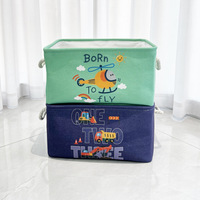 Panier de rangement pour jouets d'enfants à trois couches épaissies avec motifs d'avion et de véhicules de construction, adapté à l'organisation