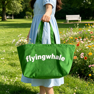 Bolsa de Lona Grande Verde con Logotipo Personalizado, Bolso para la Playa, Compras Diarias, Artículos Casuales y Almacenamiento - Product Image 3