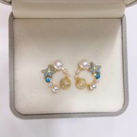 SHDIYAYUN Vente en gros Boucles d'oreilles à clous en forme d'étoile de mer en plaqué or 18 carats avec perle d'eau douce Accessoire de bijoux