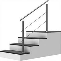 Rampe d'escalier extérieure en acier inoxydable, 1 m de long, 0,9 m de haut, avec 2 poteaux, anneaux de main courante, 2 barres transversales, angle réglable (11 kg)