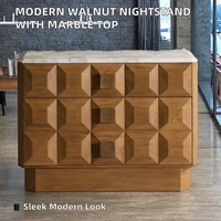 Table de chevet de style nordique moderne avec cadre en bois, 2 tiroirs, plateau en marbre couleur noyer, mobilier de luxe pour chambre d'hôtel et salon