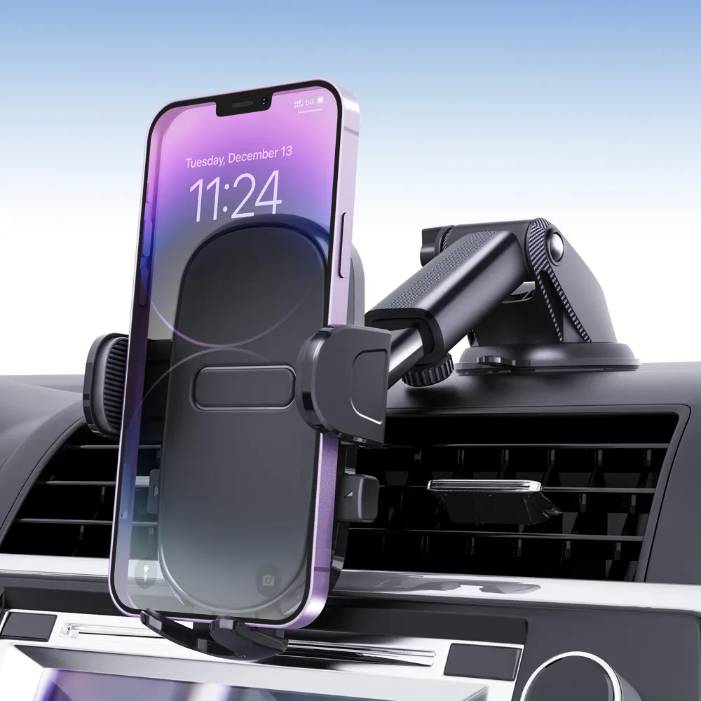 Support de téléphone portable de voiture avec bras télescopique rotatif à 360 ° pour support de téléphone de voiture support universel de pare-brise et de tableau de bord