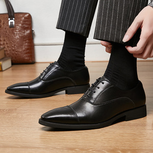 2025 zapatos de cuero de estilo japonés para hombre, suela blanda de tres articulaciones, <span class=keywords><strong>Oxford</strong></span>, con cordones, transpirables, puntiagudos, zapatos formales de Negocios ocultos - Product Image 3