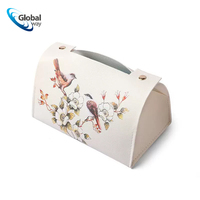 Boîte à mouchoirs de luxe - Porte-mouchoirs décoratif en cuir PU de style chinois avec imprimé oiseaux et fleurs, élégant organisateur de bureau pour la maison