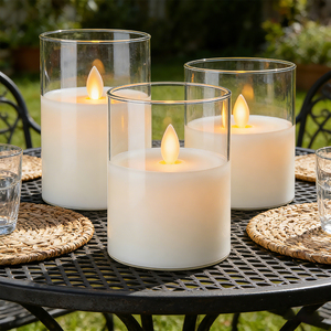 Ensemble de 3 bougies <span class=keywords><strong>LED</strong></span> électriques sans <span class=keywords><strong>flamme</strong></span> scintillantes en verre blanc pour la décoration de la maison, effet de <span class=keywords><strong>flamme</strong></span> réelle 3D - Product Image 2