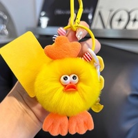 Porte-clés en peluche mignon en forme de canard de dessin animé en fausse fourrure de lapin, idéal pour la décoration de voiture et de sac à dos, cadeau
