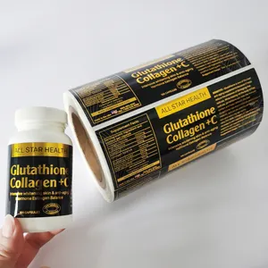 Stampa personalizzata prodotto farmaceutico sano Spot Uv adesivo rotolo lamina d'oro lucida cibo integratore privato etichetta