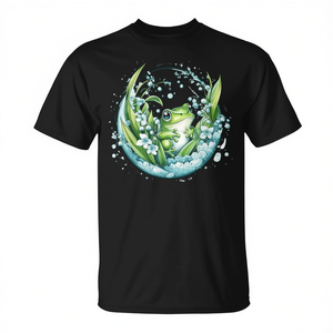 T-shirt graphique pour les amoureux des grenouilles avec motif de fleurs de lys et bulles d'eau pour les événements promotionnels - Product Image 2