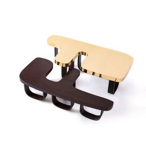 Tavolino da Caffè <span class=keywords><strong>Fen</strong></span> <span class=keywords><strong>Di</strong></span> con Cornice in Metallo a Specchio e Legno Nero per Arredamento Soggiorno - Product Image 1