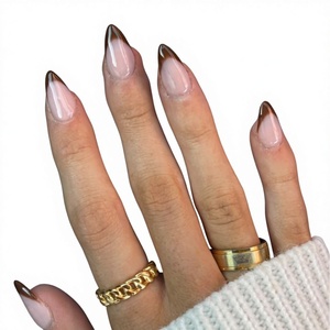 KQueenest 30 <span class=keywords><strong>Uñas</strong></span> Postizas Marrones con Punta Francesa, Forma Almendrada Corta, Acrílicas, Color Nude Natural, para Mujer, Otoño/<span class=keywords><strong>Invierno</strong></span> - Product Image 2