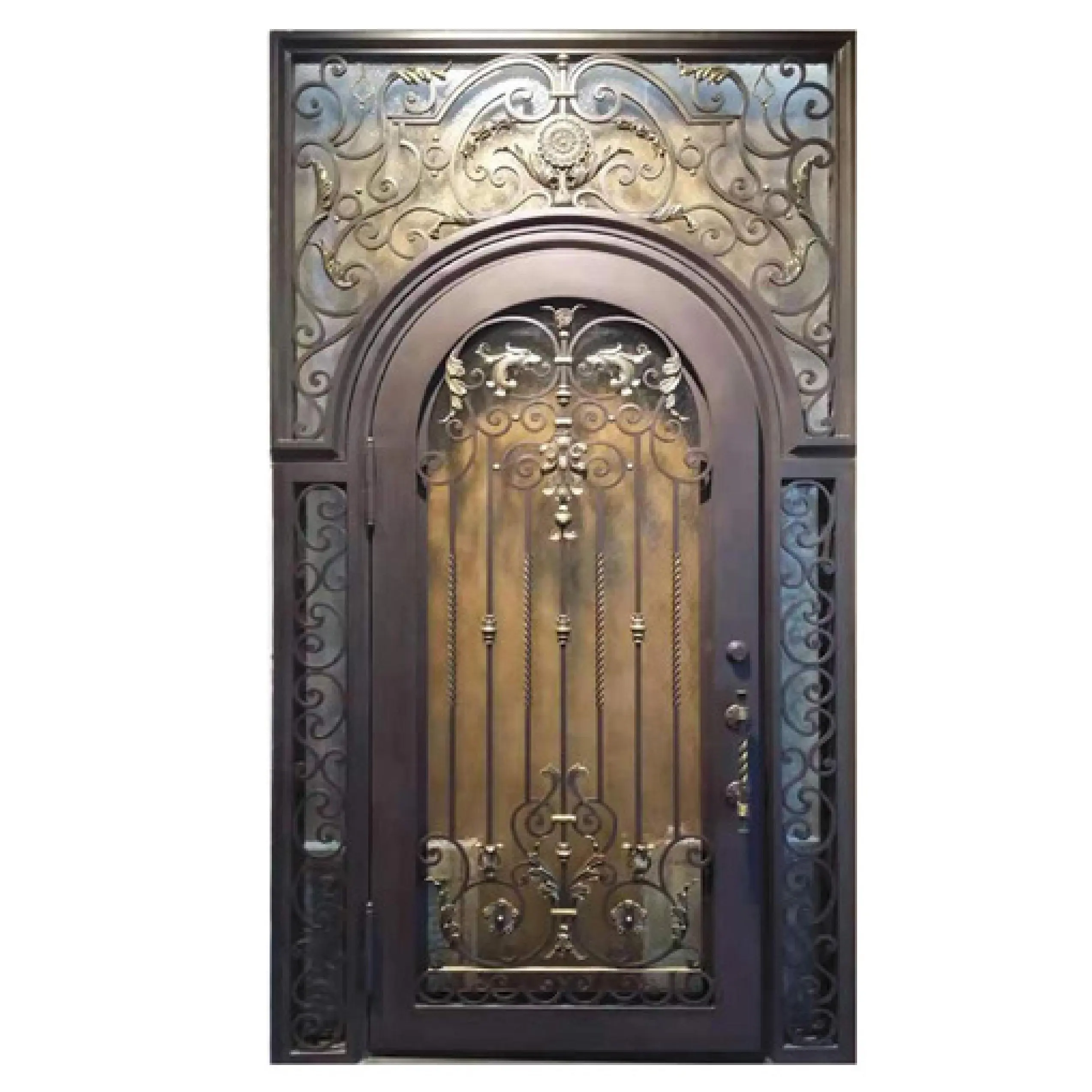 Puertas de entrada de hierro forjado, arco principal doble de Metal francés, para el hogar familiar