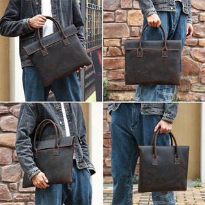 Dujiang Genuine <b>Leather</b> <b>Briefcase</b> Large Capacity Business Men's Commuter Bag Crazy Horse <b>Leather</b> Brown - Product Image 2