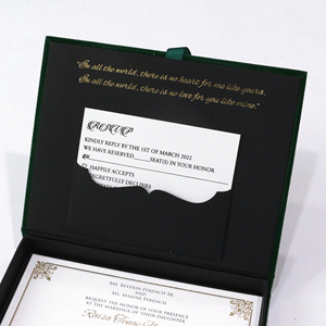 Màu xanh đậm sang trọng Thiệp mời đám cưới sang trọng với hộp nhung với phong bì phù hợp và thẻ RSVP - Product Image 5