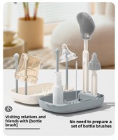 Kit de brosses à biberons portable 6-en-1 - Ensemble de nettoyage de biberons avec brosses en silicone pour tétines et pailles, distributeur de savon