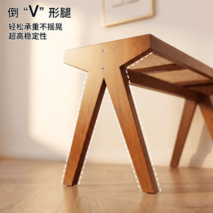 Solid Wood Rattan Bench With <b>Storage</b> For Entryway <b>Shoe</b> <b>Rack</b> Home Use - Product Image 3