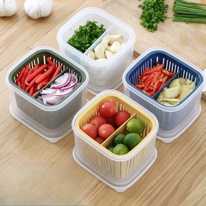 2 Grids Food Fruits Vegetables Storage Box Kitchen <b>Ginger</b> Garlic Box with Drain Basket for Kitchen <b>Fresh</b>-keeping Food Storage1P - Product Image 5