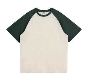 T-shirt en coton épais 260 GSM pour homme, manches courtes raglan, col rond, épaules color block estivales, coupe ample - Product Image 3