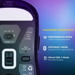 Tấn Công cá mập X3 chuột chơi game không dây nhẹ, chế độ 49g, cảm biến paw3395 26k dpi, thời lượng pin 200h, 5 nút lập trình - Product Image 3