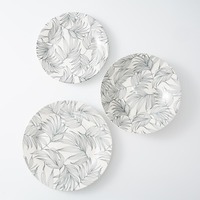 Service de table minimaliste à motif de feuilles et de plumes - Assiettes en porcelaine neutres et turquoise, vaisselle élégante pour la maison/le restaurant