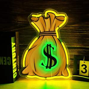 Letrero Luminoso LED con Forma de Bolsa de Dinero, Luz de Neón con Diseño de Dólares para Decoración de Pared, Sala de Juegos, Dormitorio - Product Image 1