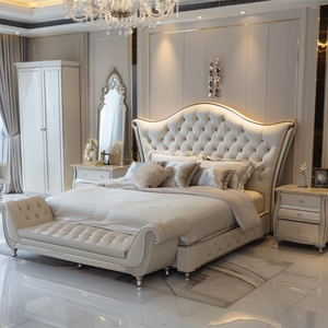 Modern Luxury King Size Bedroom <b>Bed</b> Set Wide Velvet Headboard with Reclining Wood Furniture for Villa or Room - Product Image 5