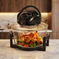 Friteuse à air sans huile avec bol en verre 12L, four halogène 1500W, cuisson rapide et saine, four électrique à convection, verre de qualité alimentaire, certifié CE