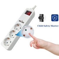 Multiprise européenne 3 voies 3 prises avec 2 ports USB (conception à 45 degrés) homologuée CE-LVD, conducteur en cuivre ignifuge PP 230V