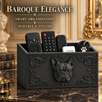 Support de télécommande en plastique pour bouledogue français, organisateur noir baroque, boîte de rangement décorative pour télécommandes de télévision, téléphones portables, clés