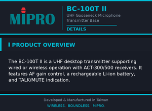 MIPRO Advanced UHF <b>Wireless</b> Gooseneck Transmitter With Rechargeable Desktop Mic Transmitter For Conference - Product Image 4