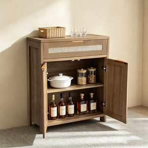 Rattan Sideboard Buffet Cabinet Farmhouse <b>Storage</b> Cabinet With Drawer And Adjustable Shelf Boho <b>Kitchen</b> Cabinet - Product Image 6
