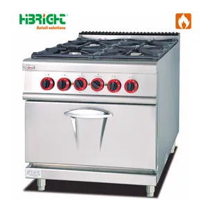 Máquina de cozinhar comercial tipo autônoma de controle manual, fogão a gás com forno elétrico de quatro bocas
