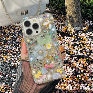 Custodia per telefono in TPU di lusso con glitter <span class=keywords><strong>a</strong></span> forma di farfalla e peonia, con strass, per iPhone 16 15 14 13 12 Pro Max, per donne e ragazze - Product Image 3