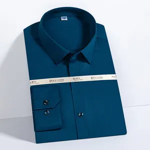 RTS-camisa de fibra de bambú para hombre, camisa de vestir de negocios de manga larga con cuello levantado, sin hierro
