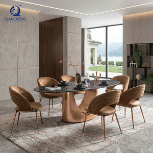 Foshan Supplier Luxury Home Modern Dinner Furniture Large Grey Artificial Marble Dining Table Set 6 Chairs
