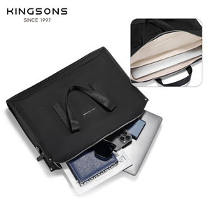 Kingsons Men's <b>Briefcase</b> Black Polyester Zipper Business Travel Laptop Bag - Product Image 1