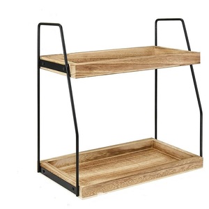 Estante de Almacenamiento de Madera de Doble Capa, Organizador Multifuncional de 2 Niveles para Cocina y Baño con Marco Metálico para Condimentos y - Product Image 5