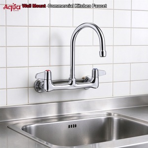 Robinet de cuisine à double poignée, mitigeur d'évier commercial en laiton, robinetterie moderne de luxe à fixation murale - Product Image 1