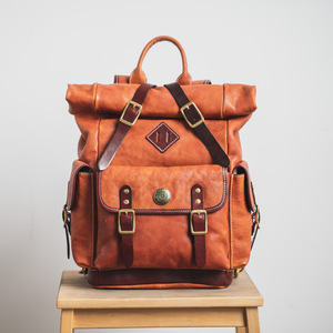 Italian Vegetable Tanned Leather <b>Backpack</b> Coffee <b>Brown</b> Unisex Durable Laptop Compartment Leisure Travel - Product Image 1