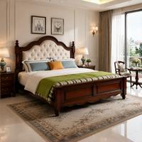 Cadre de lit moderne classique en pin massif écologique avec tête de lit capitonnée, tailles spéciales de luxe, mobilier de chambre pour hôtel et villa