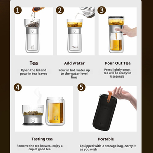 Tazza da Tè in Vetro a Doppia Parete Portatile <span class=keywords><strong>con</strong></span> Infusore e <span class=keywords><strong>Coperchio</strong></span> 270ml Resistente al Calore per Viaggio Ufficio Esterno - Product Image 4